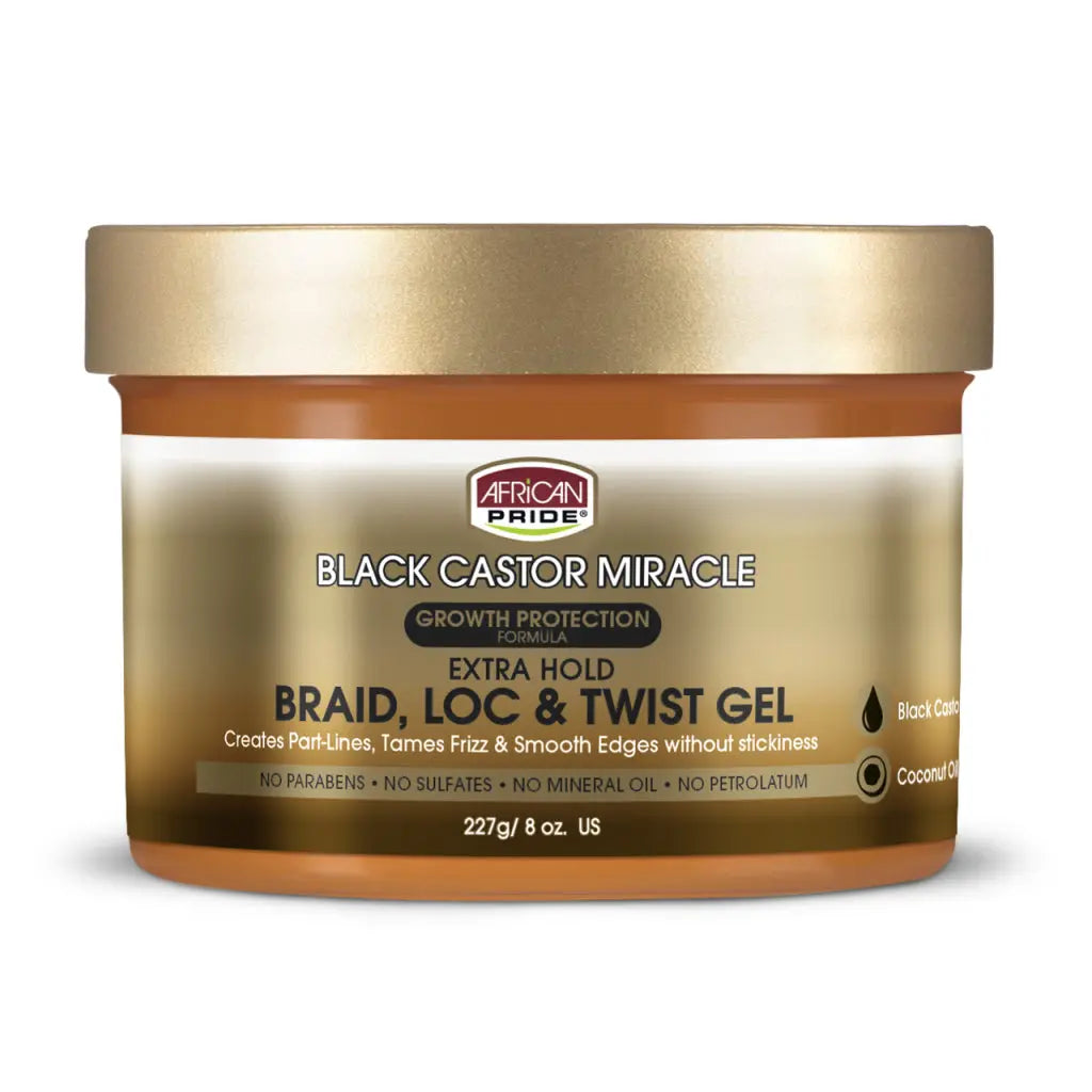 African Pride Black Castor Miracle Extra Hold Braid Loc Twist Gel 8oz - Hair 1