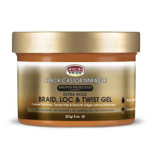 African Pride Black Castor Miracle Extra Hold Braid Loc Twist Gel 8oz - Hair 1