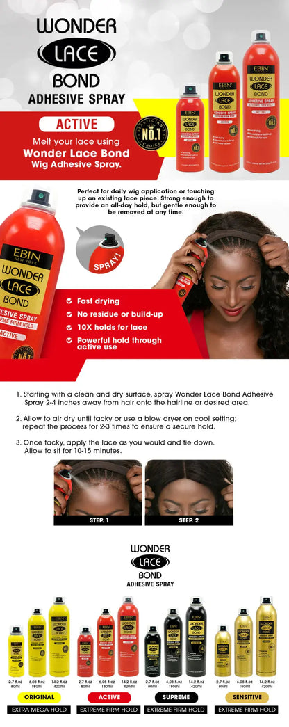Ebin New York Wonder Lace Bond Wig Adhesive Spray - Extreme Firm Hold Hair 1